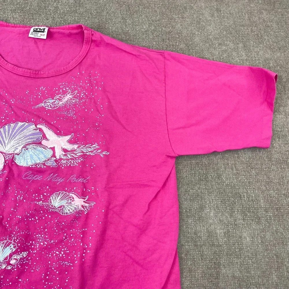 Woman's Sleep Shirt One Size Pink Seashell Starfish Beach Single Stitch USA Made